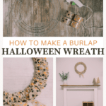 How to Make a Burlap Halloween Wreath using two colors of polka dot burlap ribbon in orange and black from the Dollar Tree.