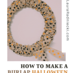 How to Make a Burlap Halloween Wreath using two colors of polka dot burlap ribbon in orange and black from the Dollar Tree.